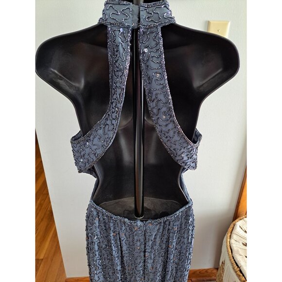 Andretta Donnatello Beaded Halter Neck Maxi Gown Dress Open Back Silk L Formal - Picture 5 of 13